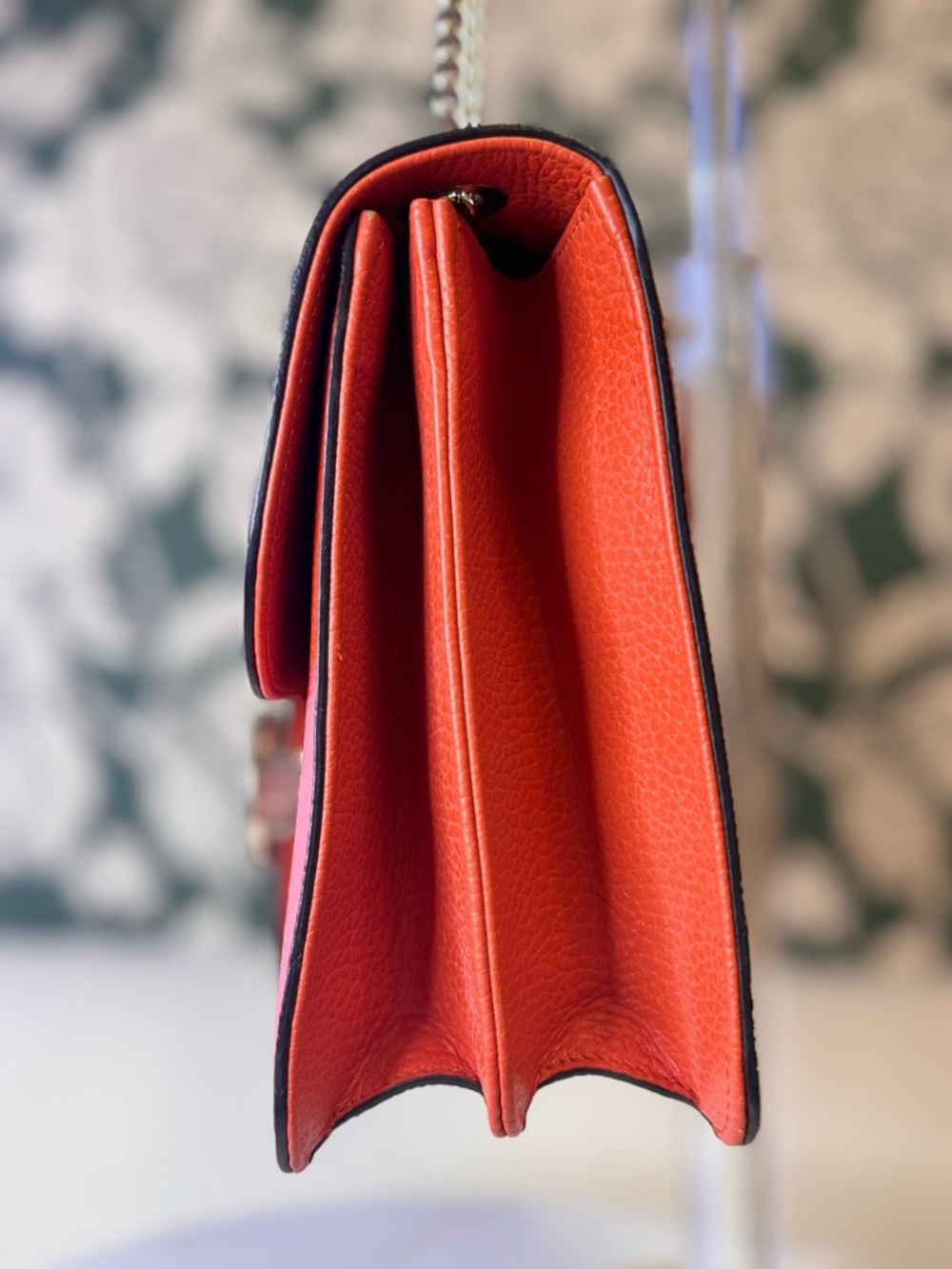 Gucci Authentic Red-Orange Leather Shoulder Bag with Silver Chain Like New w COA - Picture 6 of 14